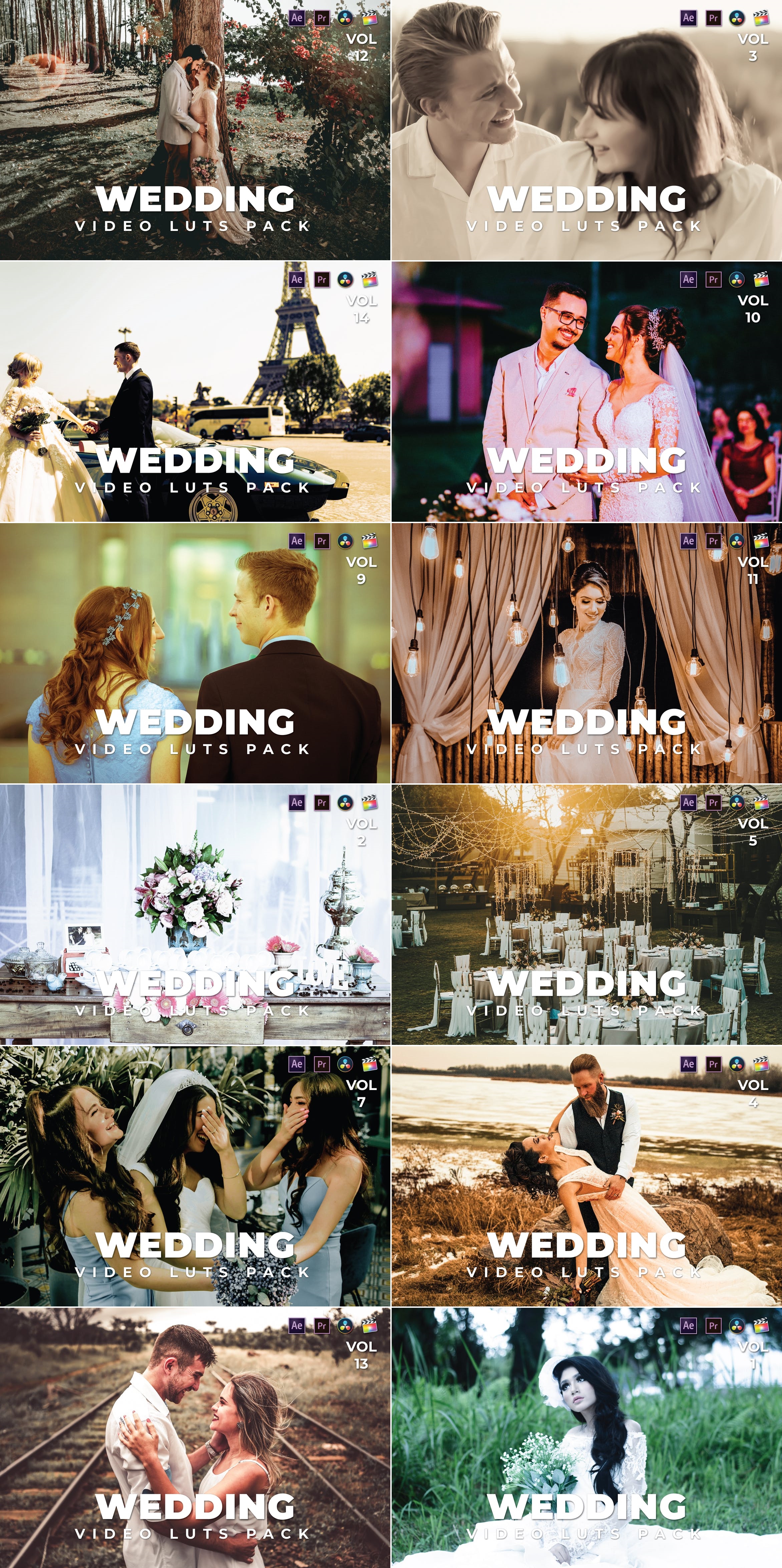 دانلود پک LUT های آماده عروسی برای ویرایش ویدئو در افترافکت و پریمیر و داوینچی ریزالو